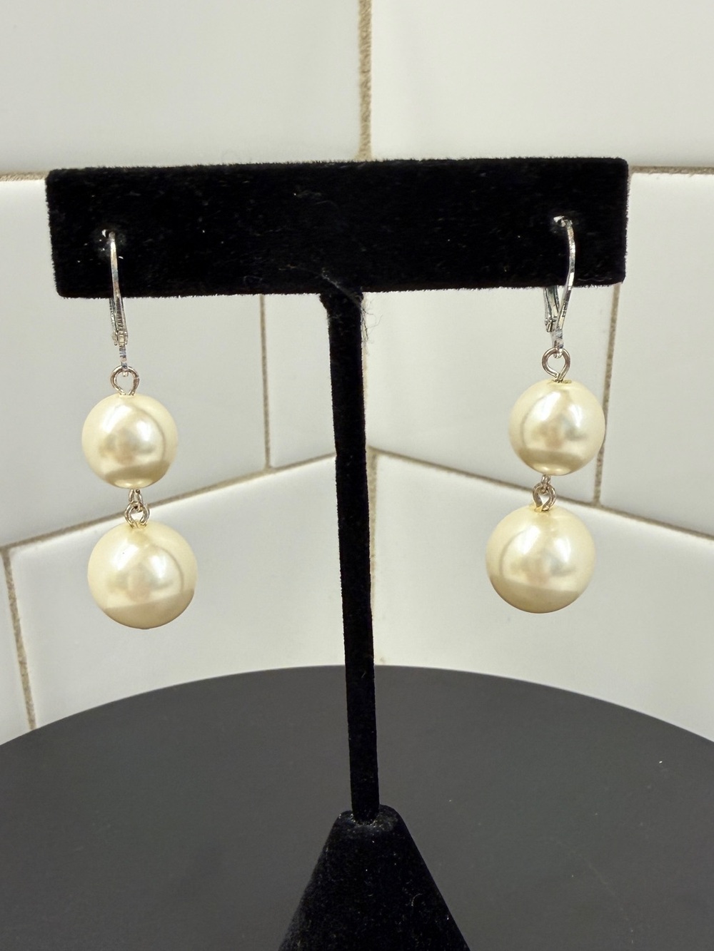Classic Cream Pearl Drop Earrings - Elegant Double Pearl Dangle